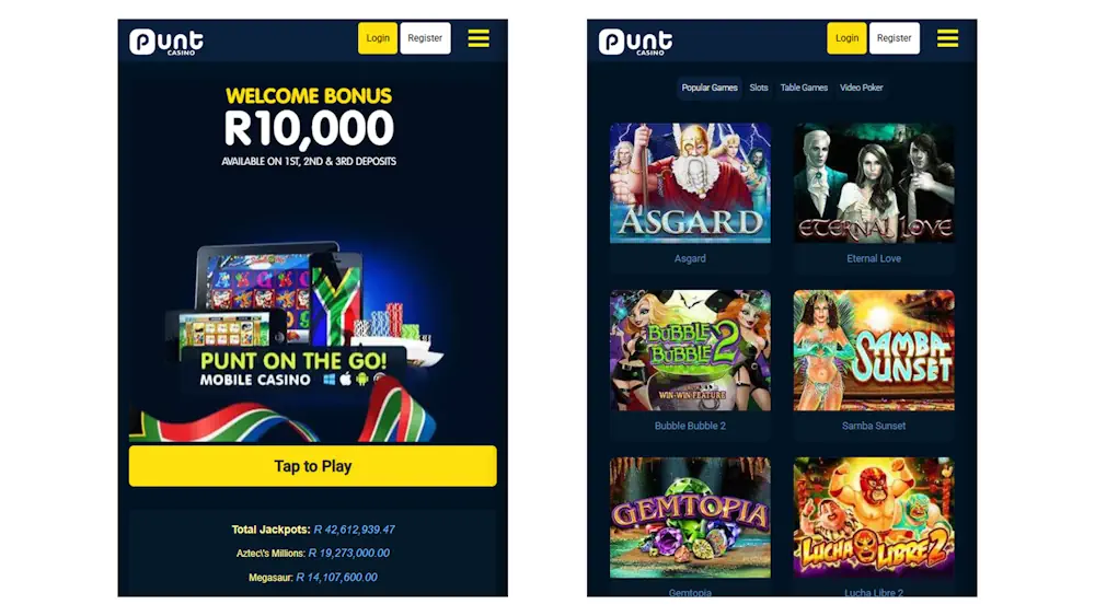 Casino app Punt Casino games Mobile Screenshot